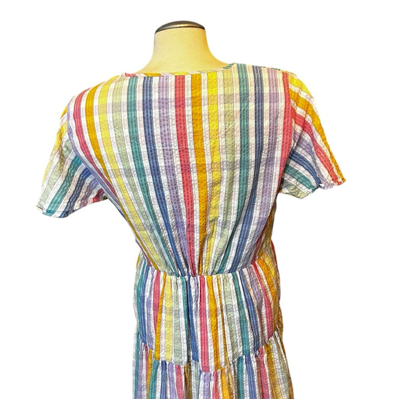 J.Crew Faux-wrap Midi Sundress, 12, Rainbow Gingham Seersucker Multi-colour - Picture 13 of 16